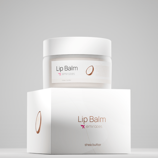 Shea Butter Lip Balm in a jar and box, deeply moisturizing for dry, chapped lips, from Emirates.